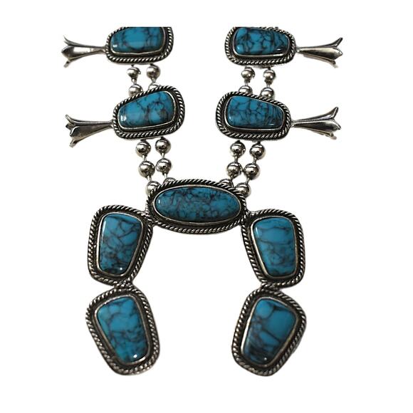 Vintage Squash Blossom 80s Goldette NY Native American Naja Large Faux Turquoise - Picture 4 of 9